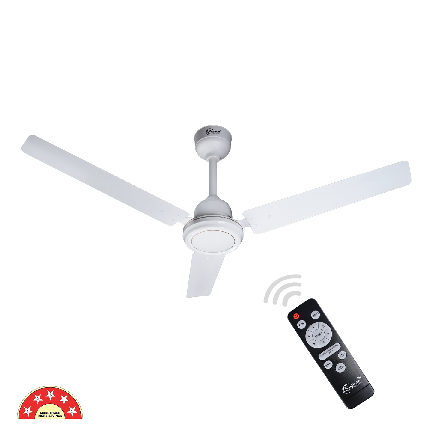 SAPTRON  Ozone 1200 mm BLDC Ceiling Fan with Remote Control (5 Star |3 Blades | White) with 2 Years Warranty