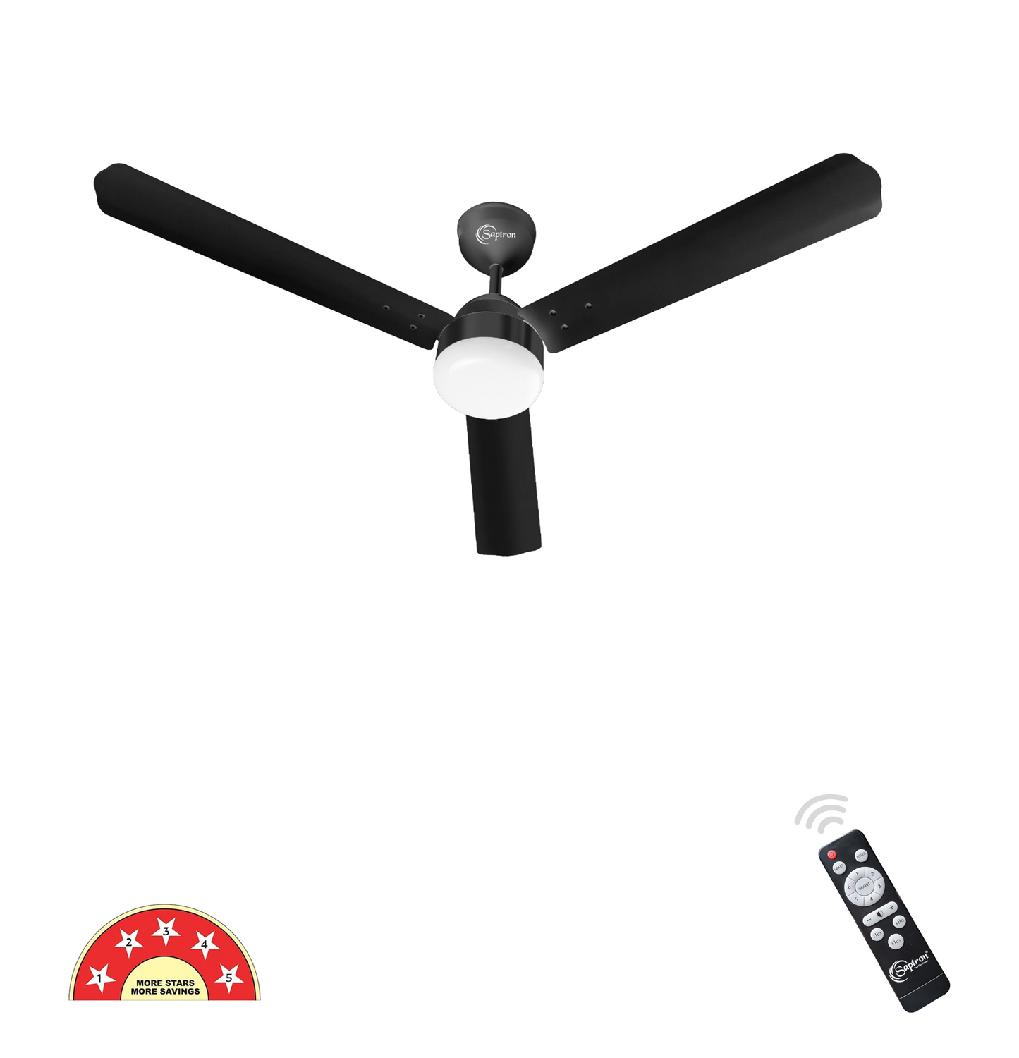 SAPTRON  HUNTER 1200 mm BLDC Ceiling Fan with Remote Control (5 Star | Black | Pack of 1) with 2 Years Warranty