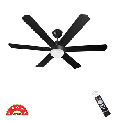 SAPTRON  HUNTER-X BLDC Ceiling Fan 1200 mm 6‑Blade (5 Star | BLACK | Pack of 1) with 2 Years Warranty