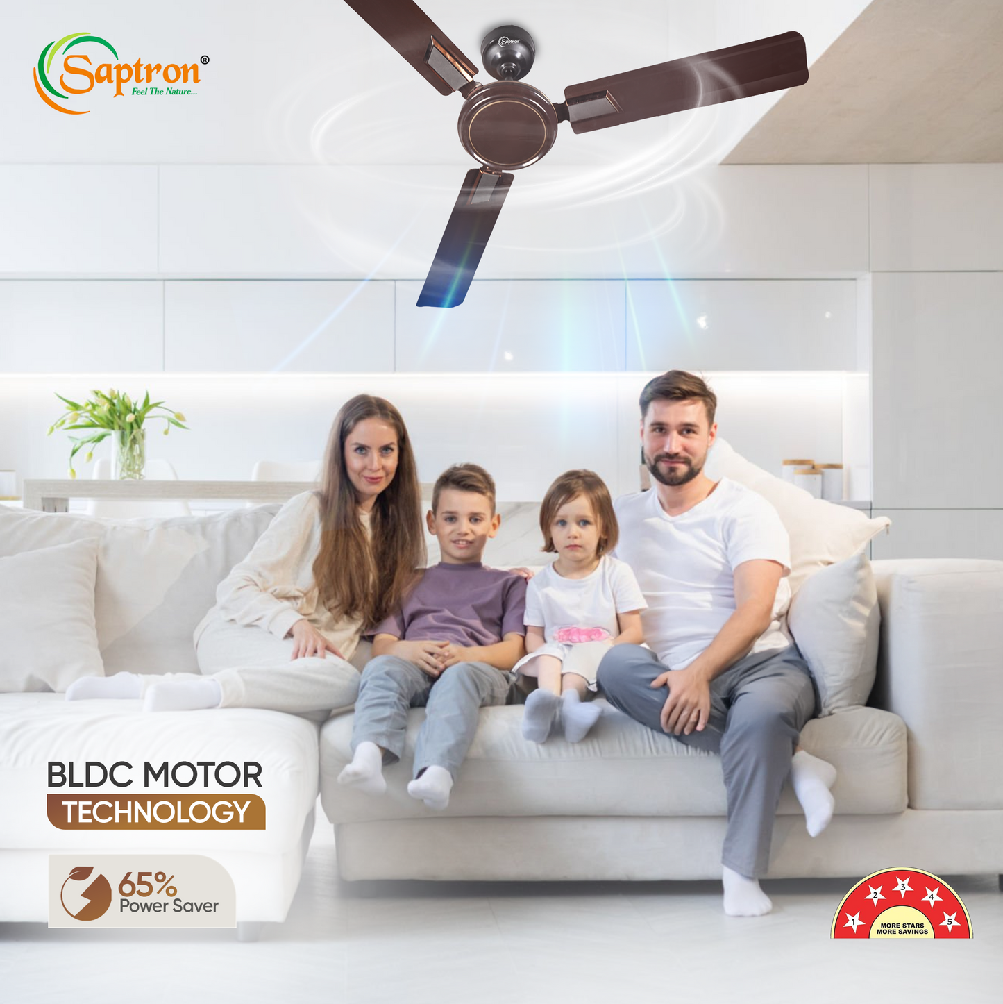 SAPTRON  TURBO-D 1200 mm BLDC Ceiling Fan with Remote Control (5 Star |3 Blades | Smoke Brown)with 2 Years Warranty
