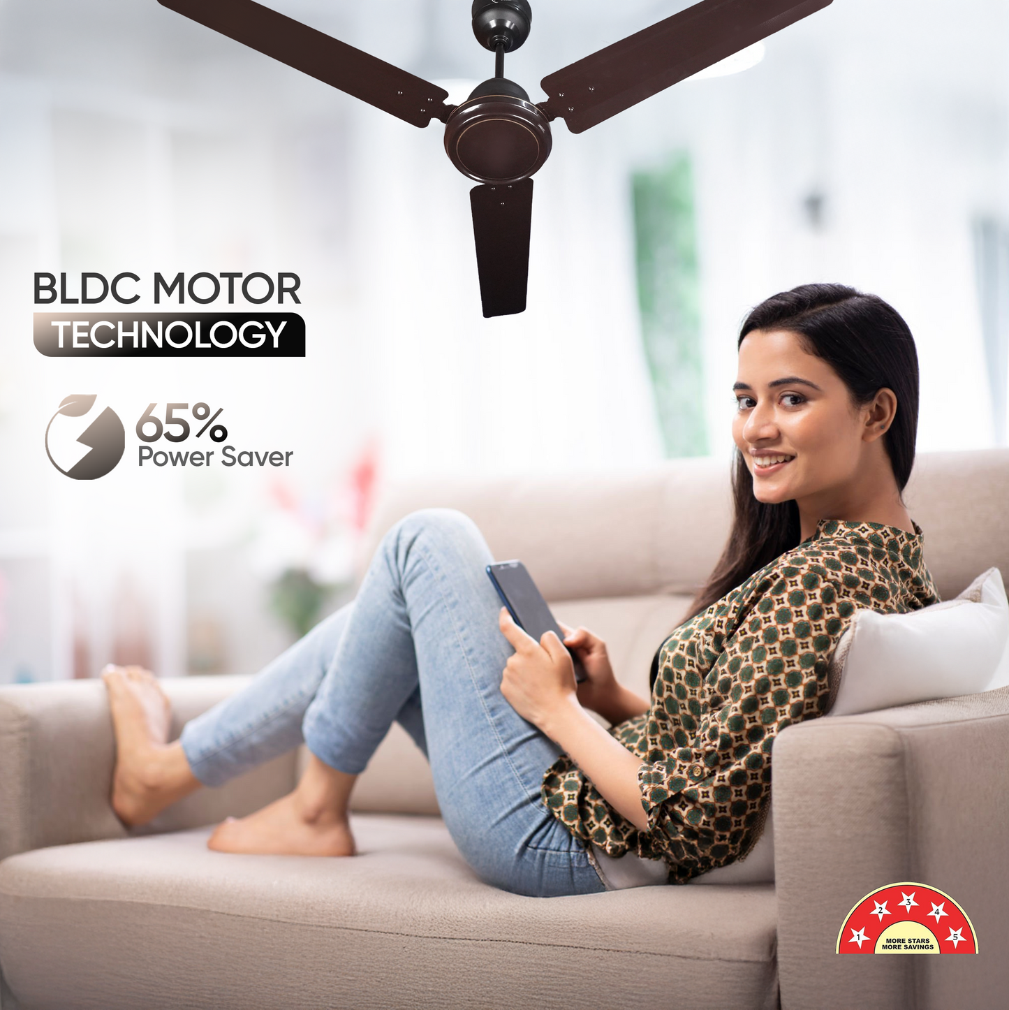 SAPTRON  TURBO 1200 mm BLDC Ceiling Fan with Remote Control (5 Star |3 Blades | Smoke Brown) with 2 Years Warranty