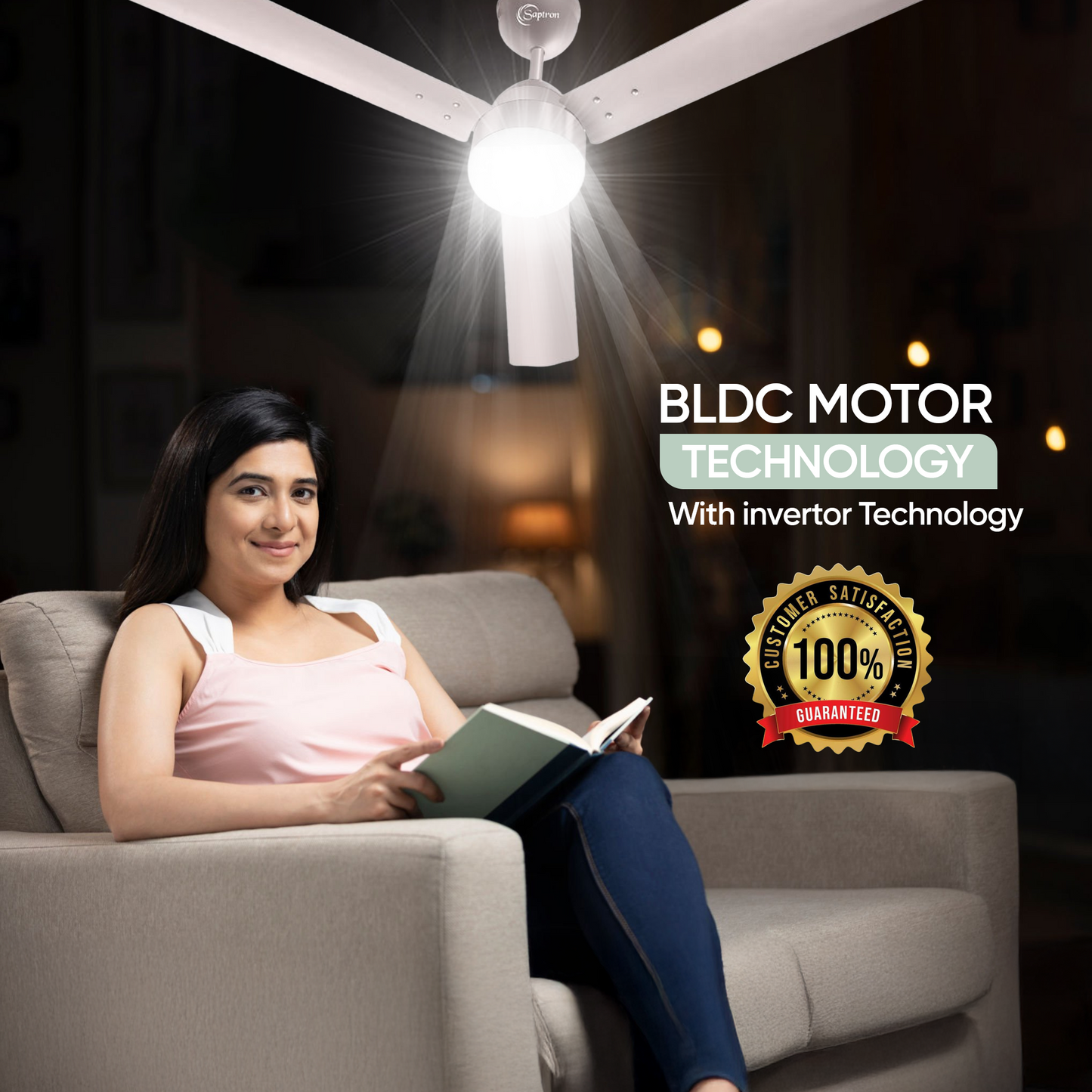 SAPTRON  HUNTER 1200 mm BLDC Ceiling Fan with Remote Control (5 Star | Royal Grey| Pack of 1) with 2 Years Warranty