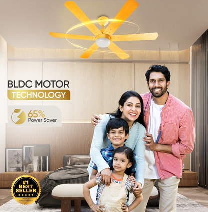SAPTRON  HUNTER-X BLDC Ceiling Fan 1200 mm 6‑Blade (5 Star | Golden | Pack of 1) with 2 Years Warranty