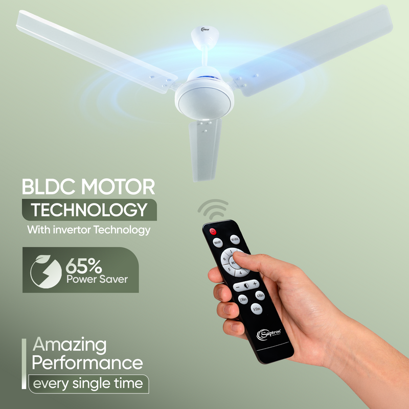 SAPTRON SCC11XMA with 2 Years Warranty Amaze BLDC Motor with Remote Ceiling Fan 1200 mm 3‑Blade (5 Star | White | Pack of 1)