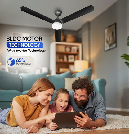 SAPTRON  HUNTER 1200 mm BLDC Ceiling Fan with Remote Control (5 Star | Black | Pack of 1) with 2 Years Warranty