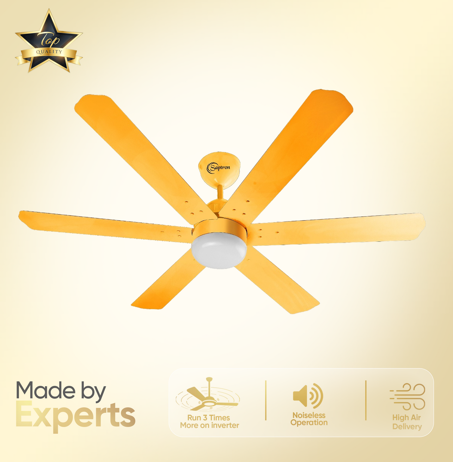 SAPTRON  HUNTER-X BLDC Ceiling Fan 1200 mm 6‑Blade (5 Star | Golden | Pack of 1) with 2 Years Warranty