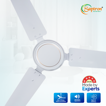 SAPTRON  Ozone 1200 mm BLDC Ceiling Fan with Remote Control (5 Star |3 Blades | White) with 2 Years Warranty