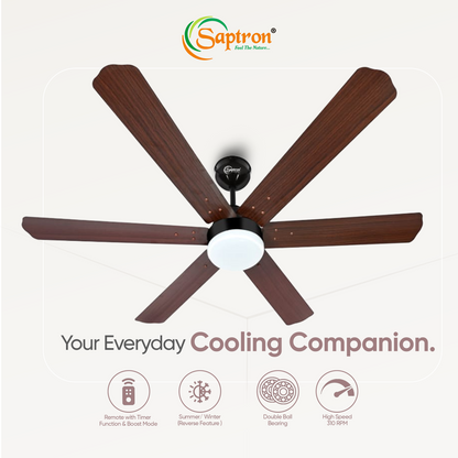 SAPTRON  HUNTER-X BLDC Ceiling Fan 1200 mm 6‑Blade (5 Star | Brown Film | Pack of 1) with 2 Years Warranty
