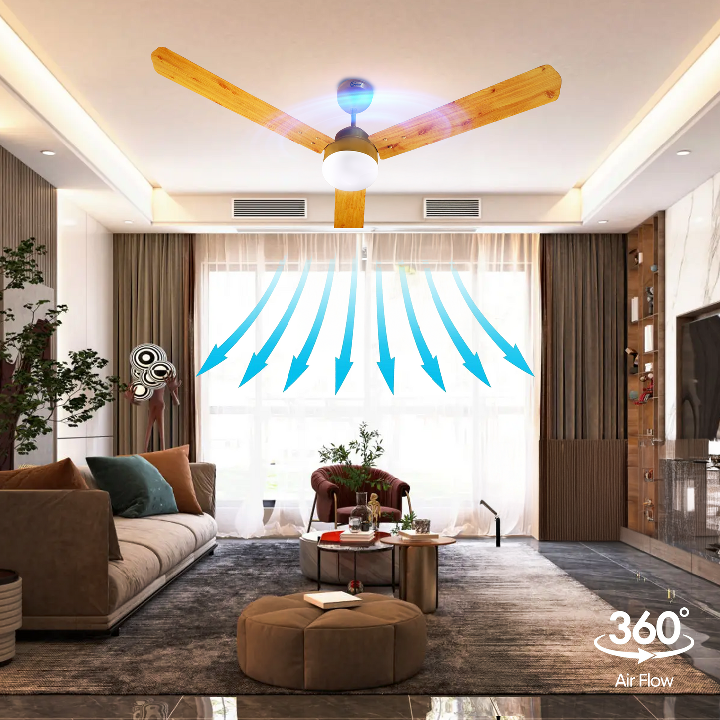 SAPTRON  HUNTER 1200 mm BLDC Ceiling Fan with Remote Control (5 Star | Golden Film| Pack of 1) with 2 Years Warranty