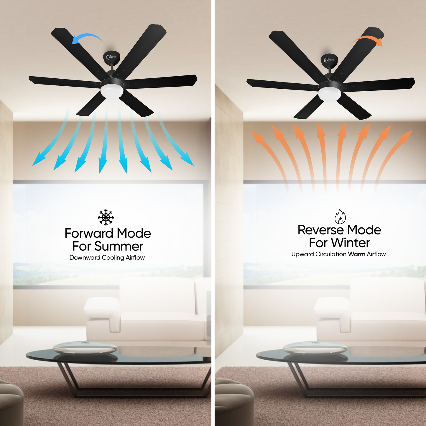 SAPTRON  HUNTER-X BLDC Ceiling Fan 1200 mm 6‑Blade (5 Star | BLACK | Pack of 1) with 2 Years Warranty