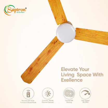 SAPTRON  HUNTER 1200 mm BLDC Ceiling Fan with Remote Control (5 Star | Golden Film| Pack of 1) with 2 Years Warranty