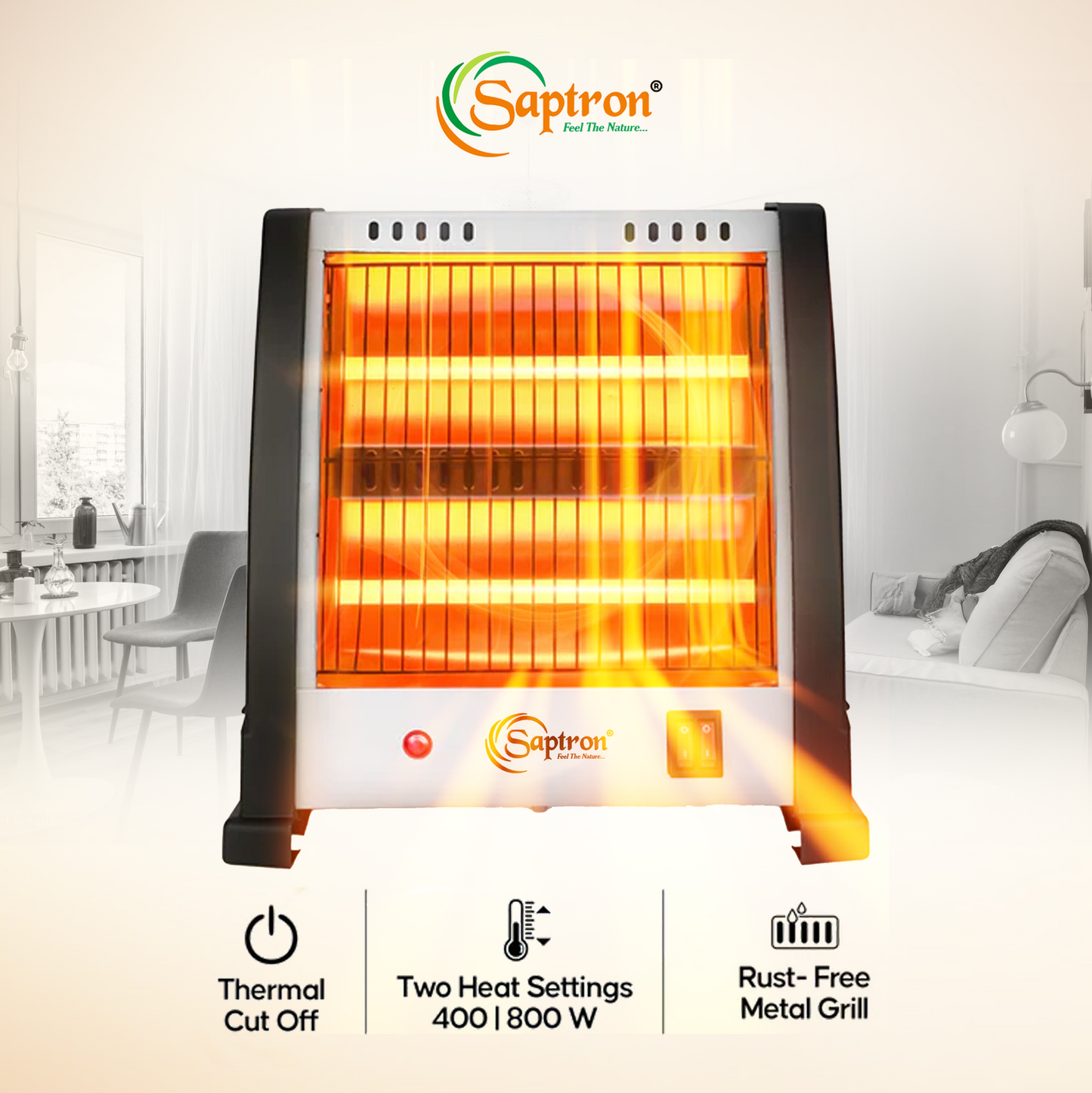 QUARTZ ROOM HEATER (SIDE BUTTON) . Powerful 800W Performance.