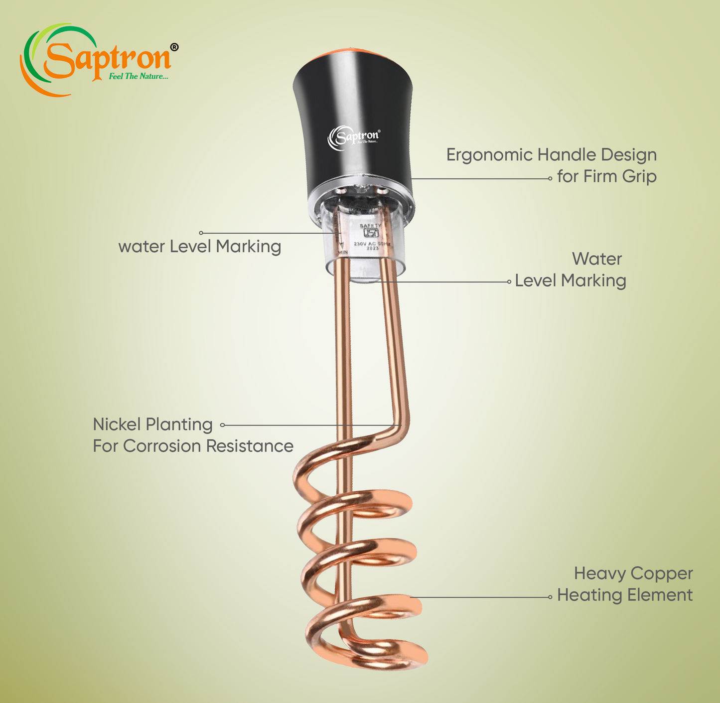 SAPTRON Immersion Water Heater Rod – Fast Heating & Shockproof Design.