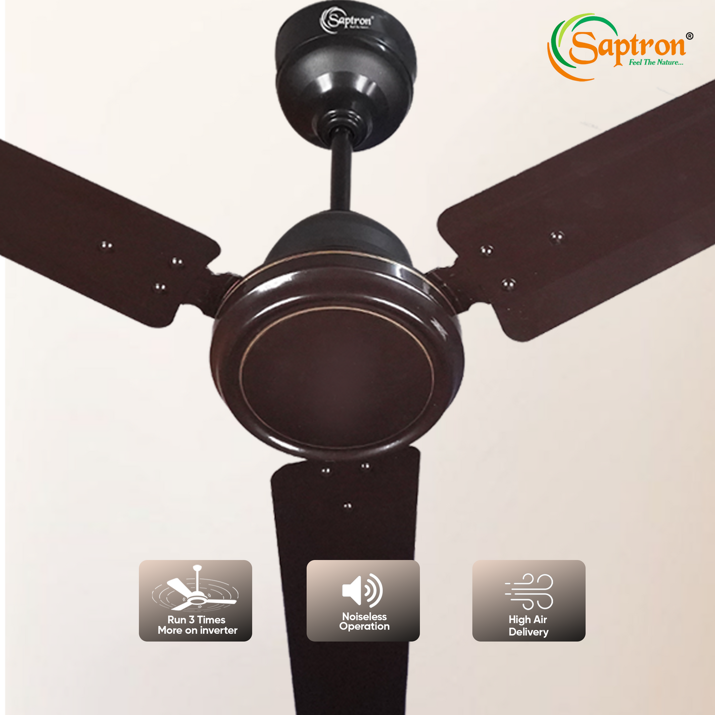 SAPTRON  TURBO 1200 mm BLDC Ceiling Fan with Remote Control (5 Star |3 Blades | Smoke Brown) with 2 Years Warranty