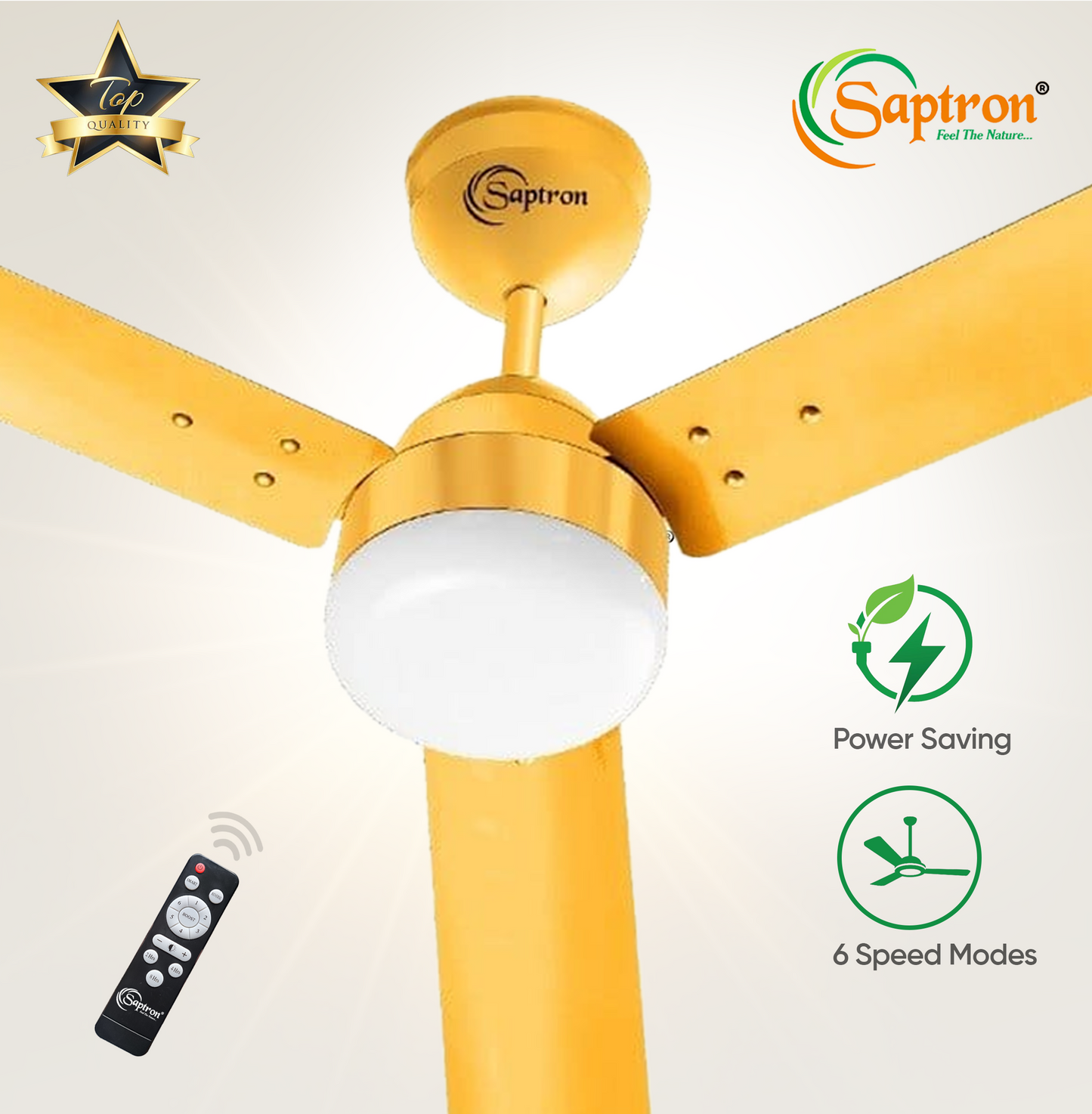 SAPTRON  HUNTER 1200 mm BLDC Ceiling Fan with Remote Control (5 Star | Golden| Pack of 1) with 2 Years Warranty