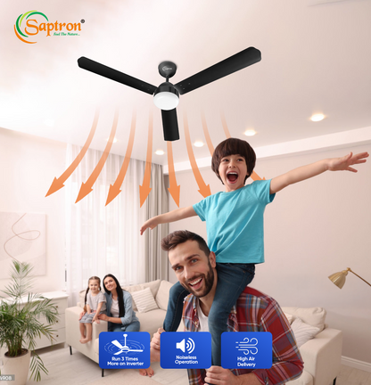SAPTRON  HUNTER 1200 mm BLDC Ceiling Fan with Remote Control (5 Star | Black | Pack of 1) with 2 Years Warranty