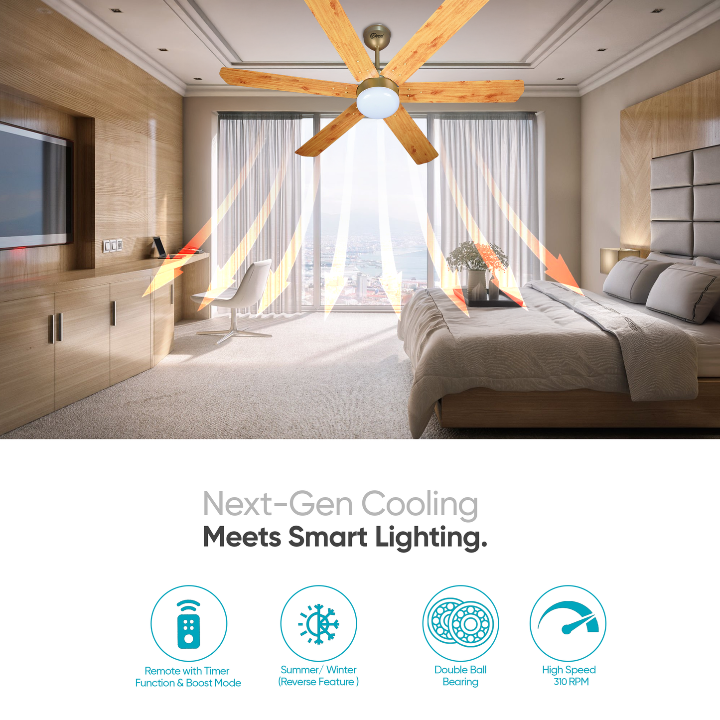 SAPTRON  HUNTER-X BLDC Ceiling Fan 1200 mm 6‑Blade (5 Star | Golden Film| Pack of 1) with 2 Years Warranty
