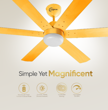 SAPTRON  HUNTER-X BLDC Ceiling Fan 1200 mm 6‑Blade (5 Star | Golden | Pack of 1) with 2 Years Warranty
