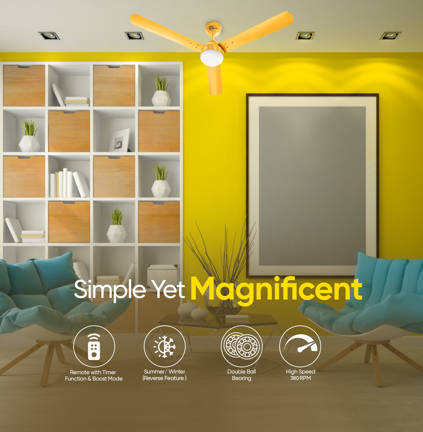 SAPTRON  HUNTER 1200 mm BLDC Ceiling Fan with Remote Control (5 Star | Golden| Pack of 1) with 2 Years Warranty