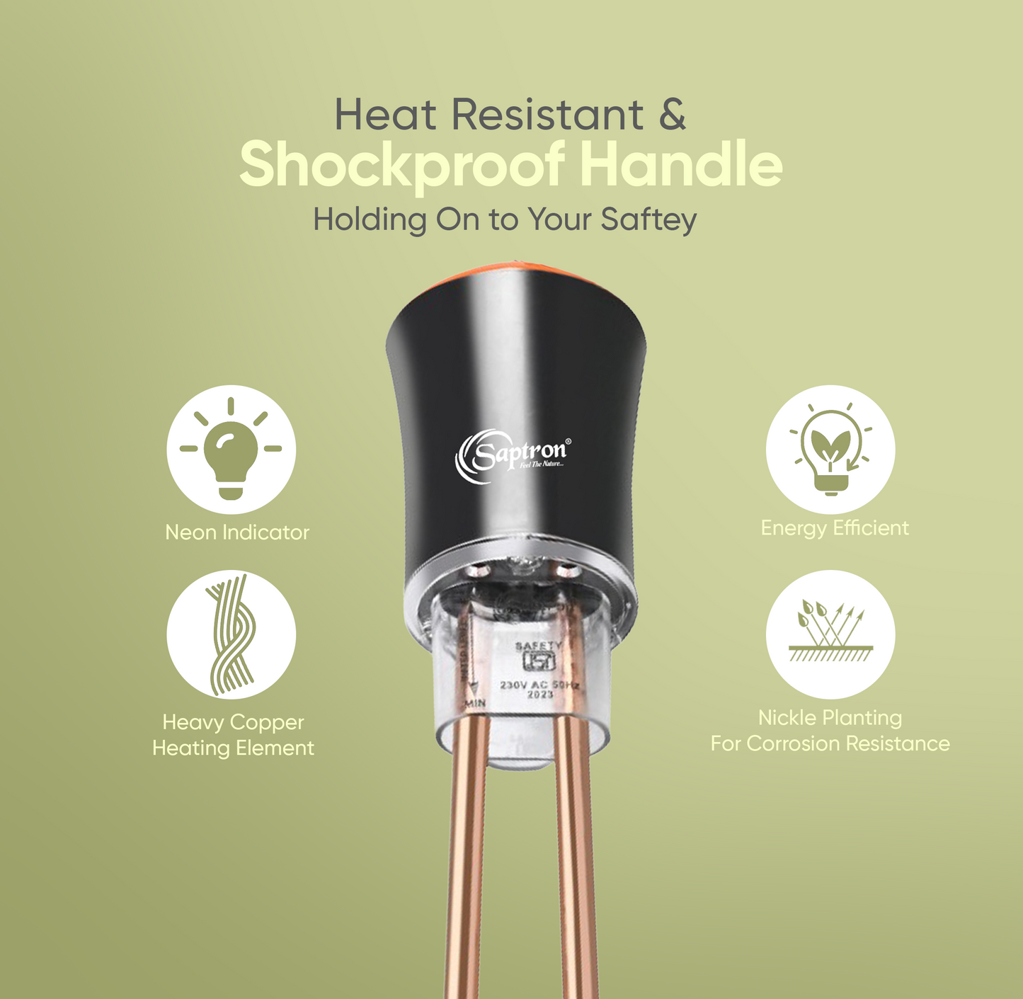 SAPTRON Immersion Water Heater Rod – Fast Heating & Shockproof Design.