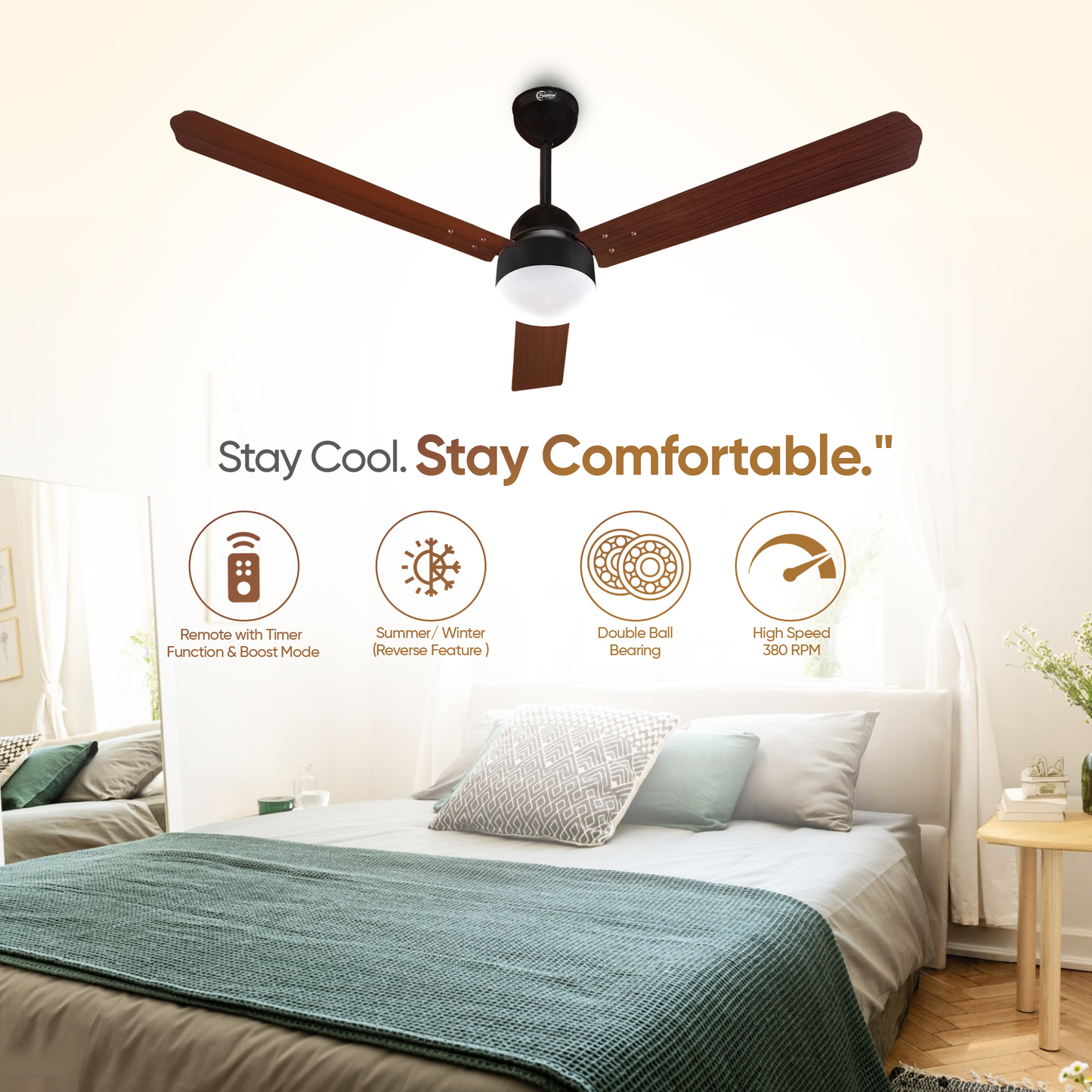 SAPTRON HUNTER 1200 mm BLDC Ceiling Fan with Remote Control (5 Star | Brown Film| Pack of 1)with 2 Years Warranty