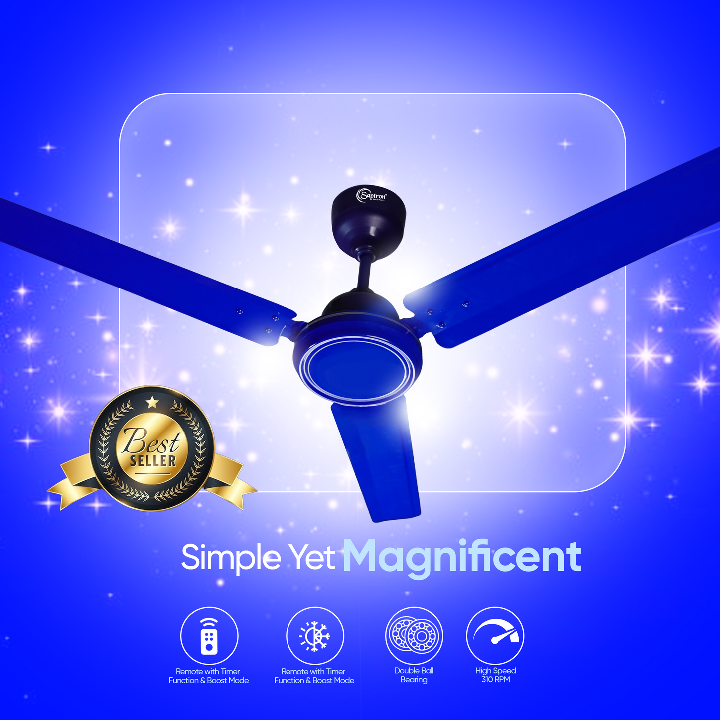 SAPTRON TURBO 1200 mm BLDC Ceiling Fan with Remote Control (5 Star |3 Blades | Blue) with 2 Years Warranty