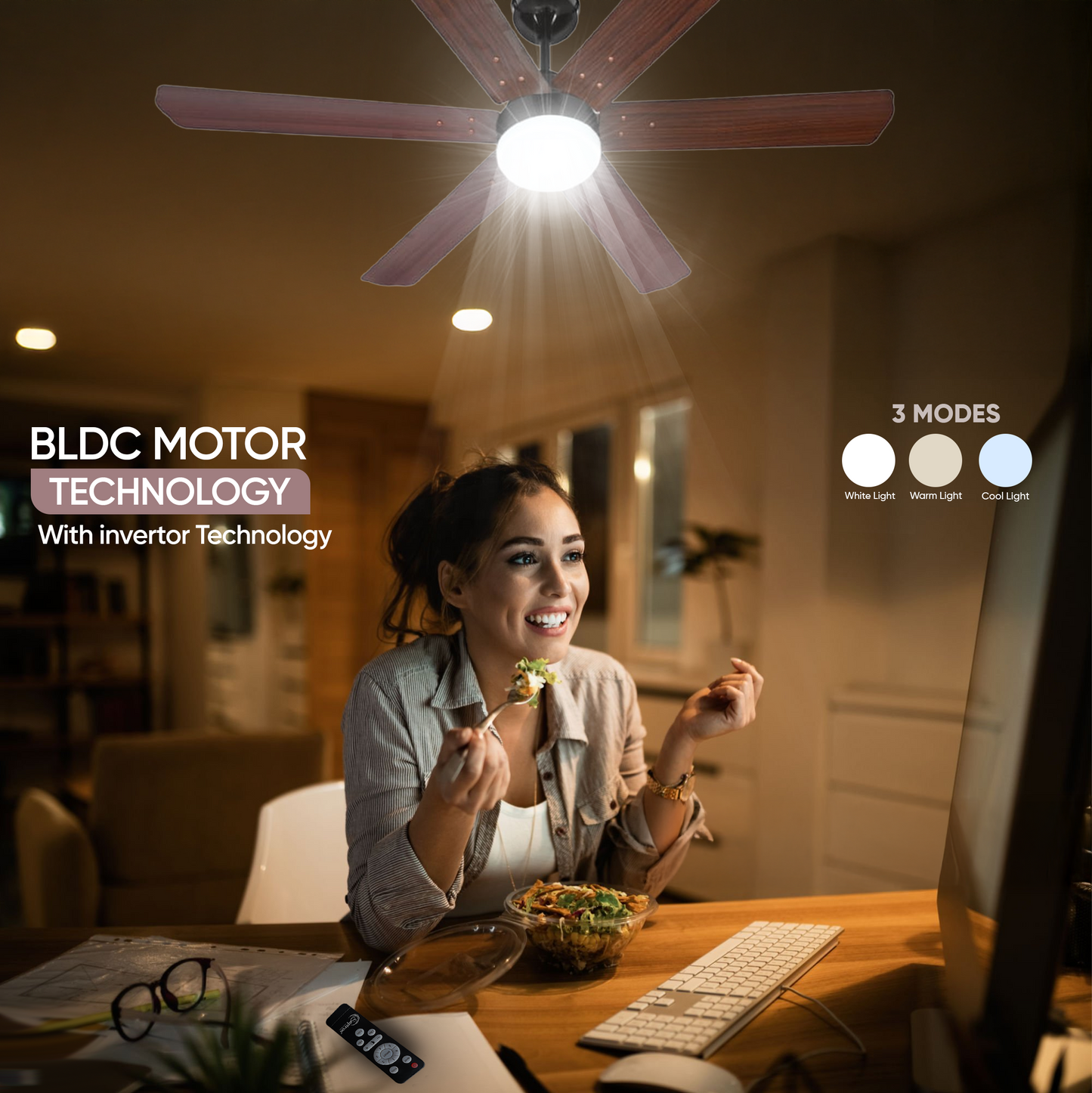 SAPTRON  HUNTER-X BLDC Ceiling Fan 1200 mm 6‑Blade (5 Star | Brown Film | Pack of 1) with 2 Years Warranty